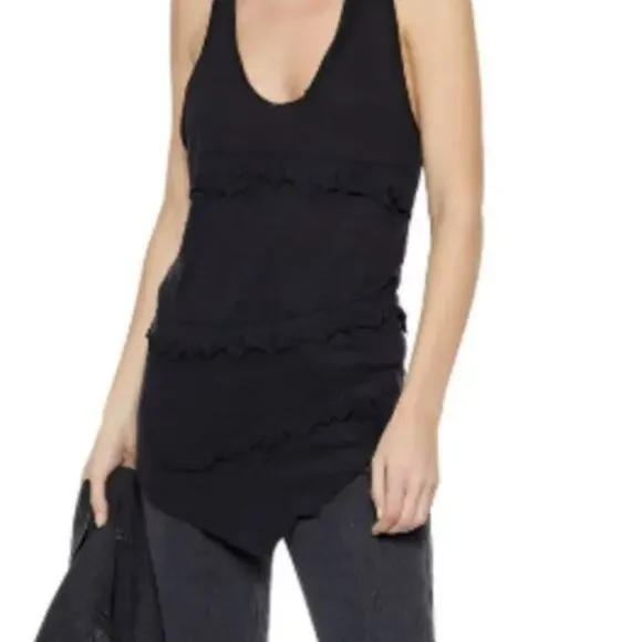 Iro Boham distressed slub linen jersey tank black L
